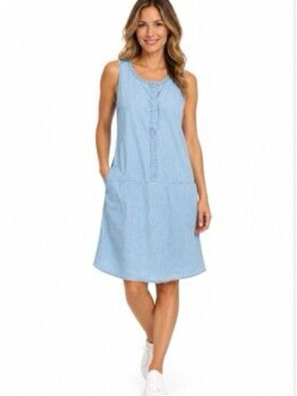 Everlane The Sleeveless Light Blue Casual Dress Large